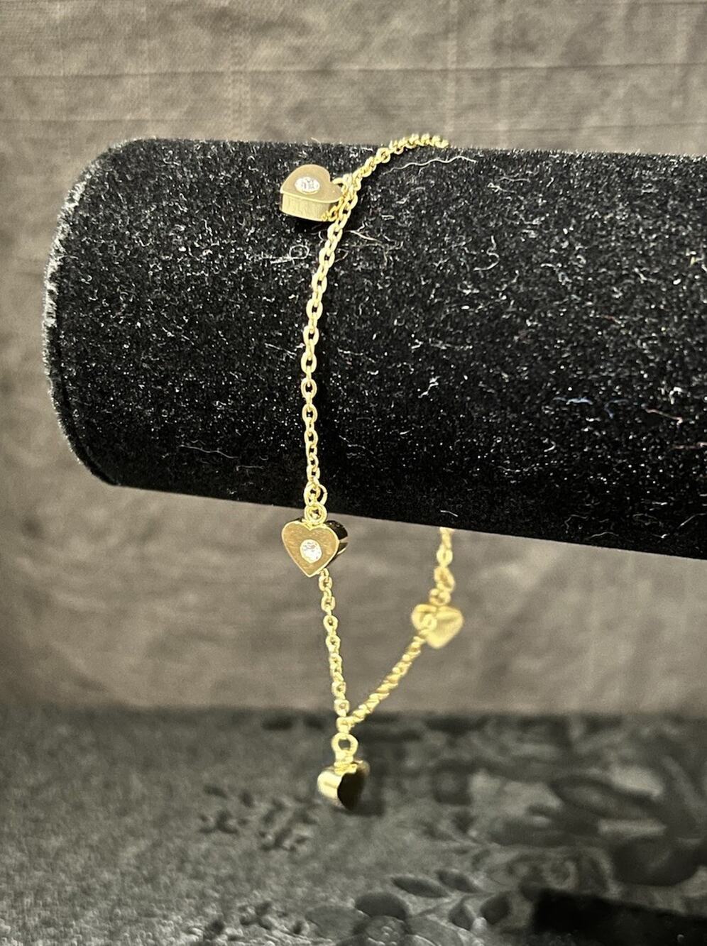 9SQ Stainless Steel Gold Tone Heart Charm Bracelet Adjustable
